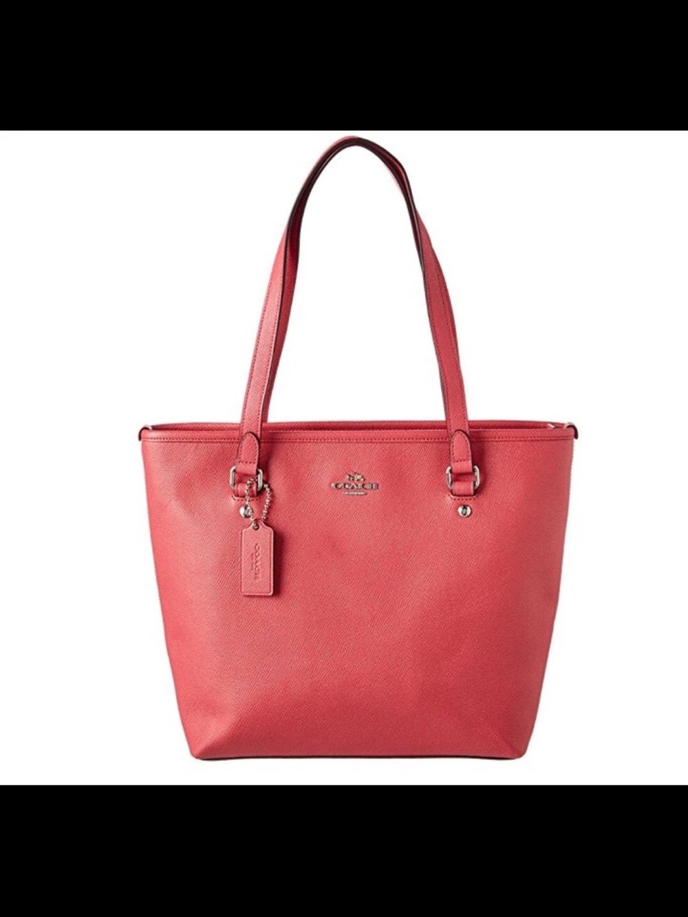 Coach Purse Red Orange Crossgrain Leather Zip Top Tote Shoulder Bag Structured